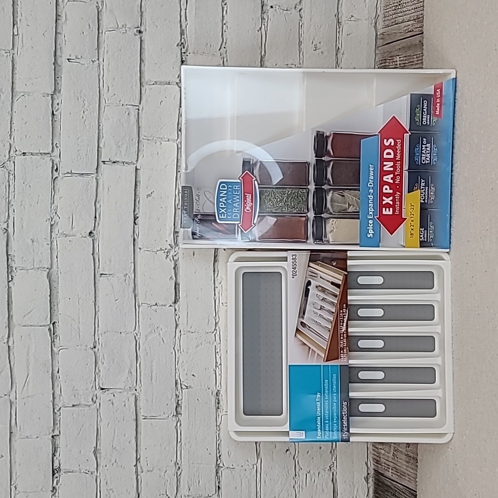 Expandable Kitchen Drawer Organizer + Silverware Insert/Spice Organizer - NWT